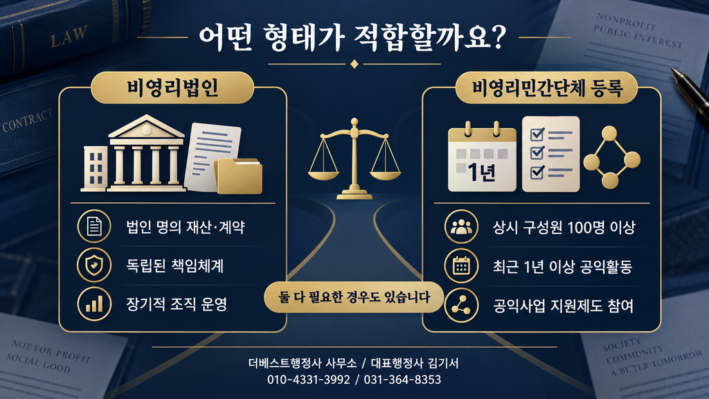 비영리법인과 비영리민간단체 등록 선택기준