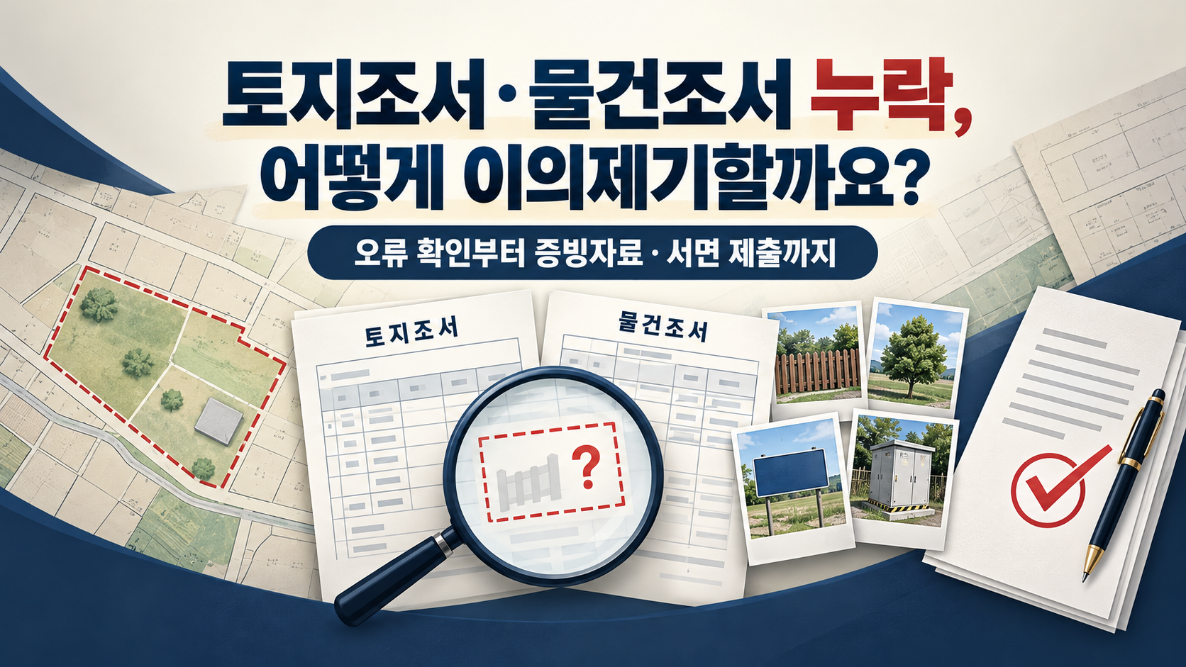 토지조서와 물건조서의 편입면적 지장물 수목 시설 누락을 확인하고 이의제기하는 이미지